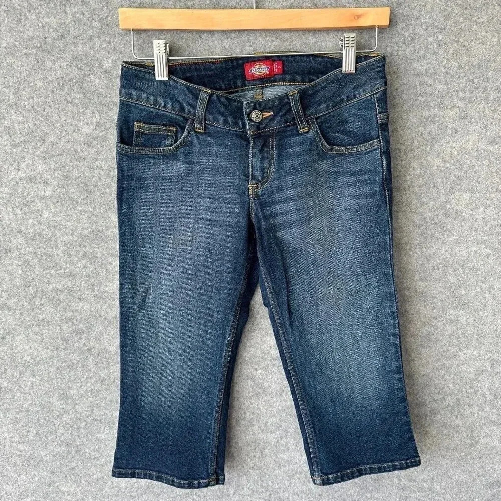 Dickies Capris Juniors 3 Blue Denim Low Rise Summer Festival Retro
